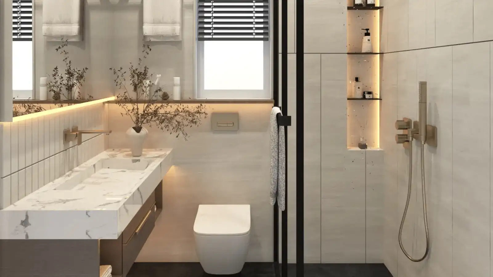 Well-designed bathroom with premium fittings at Adore Ananda